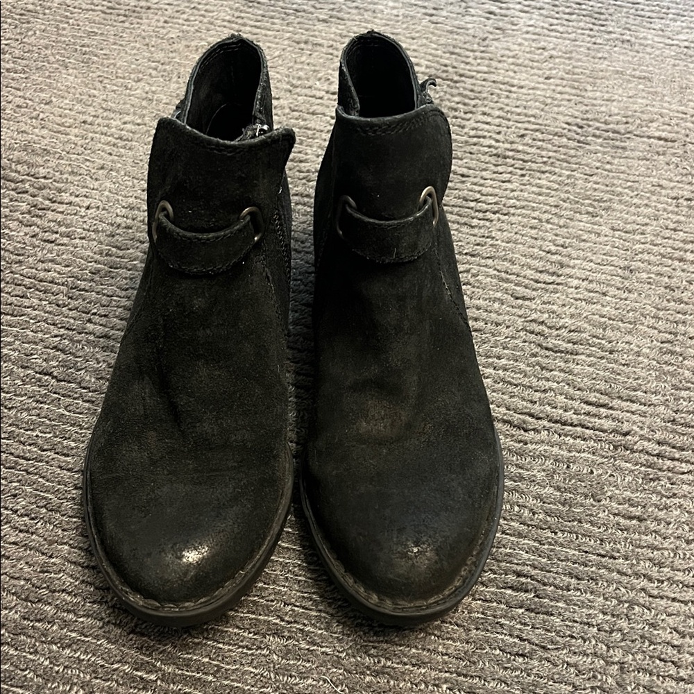 Born Black suede Ankle Boots with buckle detail.